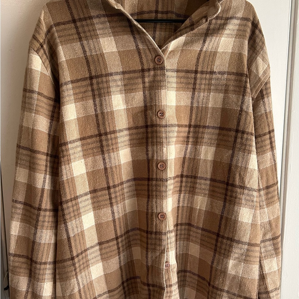 Fashion Nova Plaid Shirt in Brown and Cream